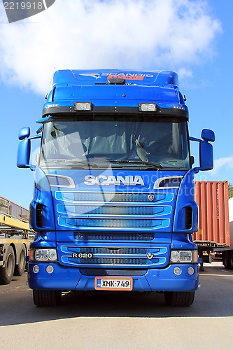 Image of Blue Scania Truck R620 and trailer