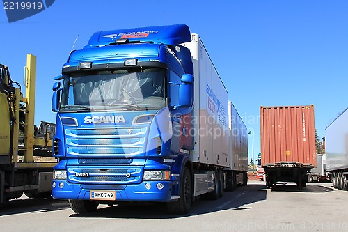 Image of Blue Scania Truck R620 and trailer