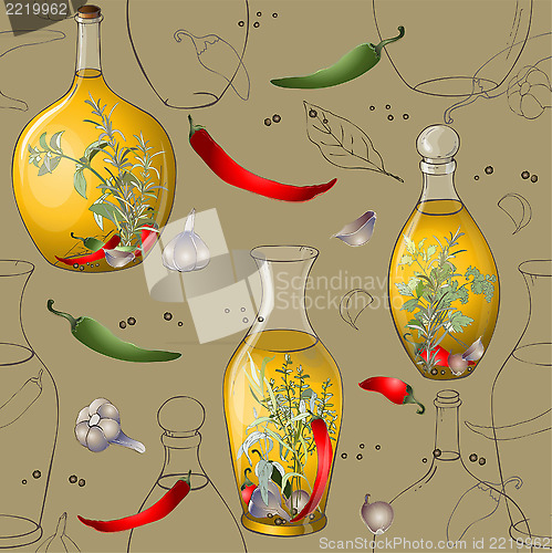 Image of Seamless background.Illustration of spices, spicy herbs, olive o