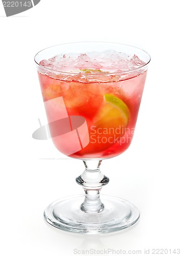 Image of red cold drink with ice and lime