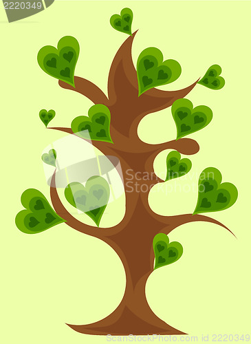 Image of Fantasy tree with green hearts vector