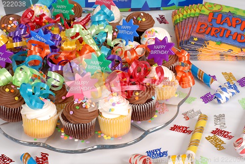Image of Platter of cupcakes decorated with Happy Birthday theme