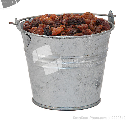 Image of Sultanas in a miniature metal bucket