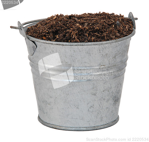 Image of Compost / soil / dirt in a miniature metal bucket