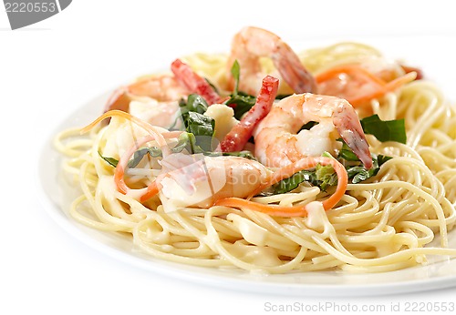 Image of Plate of spaghetti with seafood