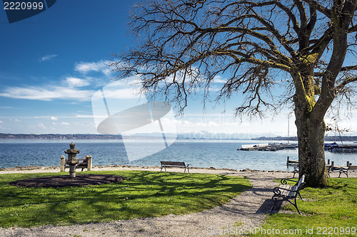 Image of Lake Starnberg with bench