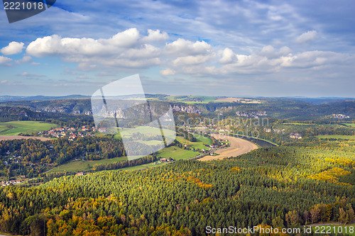 Image of Landscape with river Elbe in Saxony Switzerland