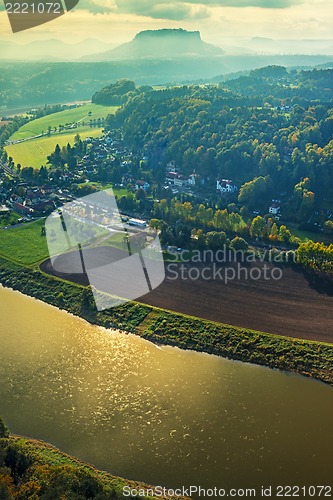 Image of View to Lilienstein in Saxon Switzerland Germany on evening mood