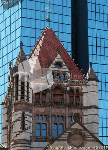 Image of Church in Boston with a skyscrapers on the background