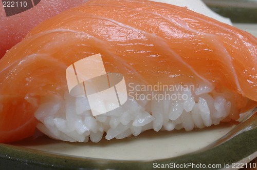 Image of close up of red salmon sushi