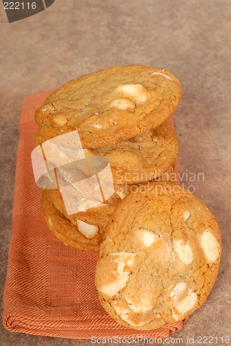 Image of Stack of white chocolate with macadamia nut cookies