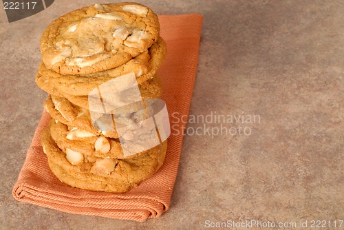Image of A stack of delicious white chocolate with macadamia nut cookies