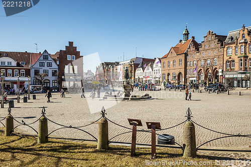 Image of Market place in Husum with Tine fountain