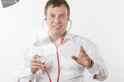 Image of Man with red stethoscope