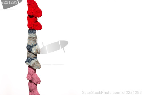 Image of Three pairs of baby socks on white background