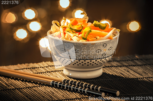 Image of Shell with Asian vegetables and lights