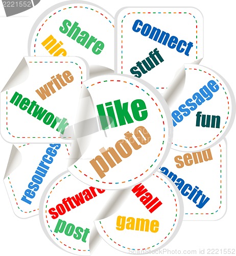 Image of Abstract colorful illustration with various social and network words. Social networking theme