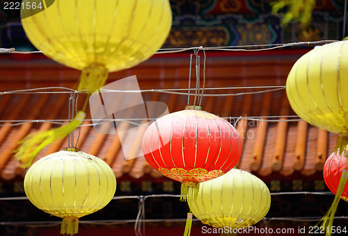 Image of red lantern in chinese temple