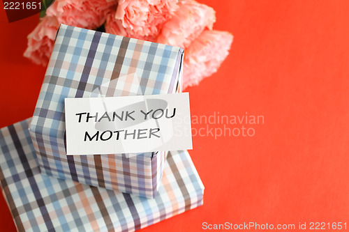 Image of Gift and pink carnations flower for Mother's Day