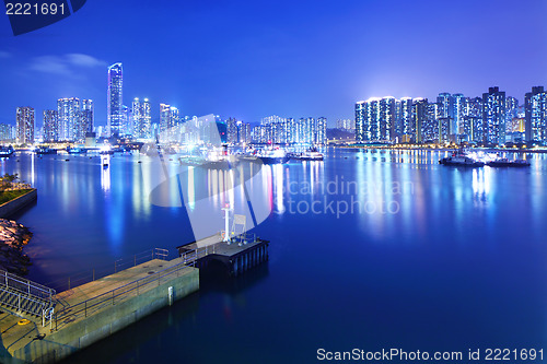 Image of Harbor in Hong Kong at night