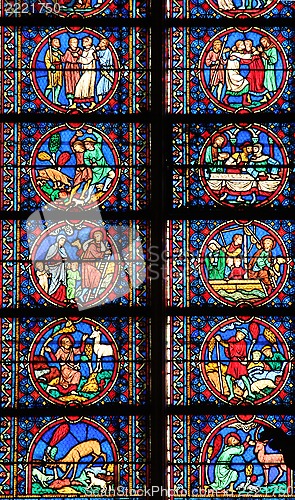 Image of Colorful stained glass window in Cathedral Notre Dame de Paris