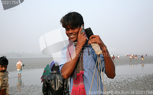 Image of The signal of mobile phone covers and most remote parts of the Sundarbans jungles, West Bengal, India