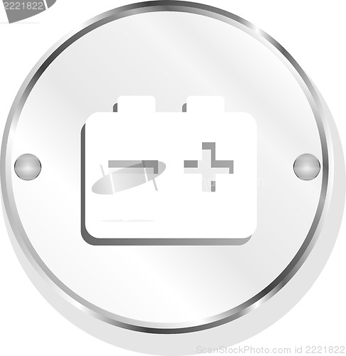 Image of battery glossy meatl icon button on white background