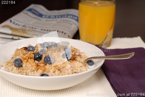 Image of A bowl of oatmeal with brown sugar and blueberries