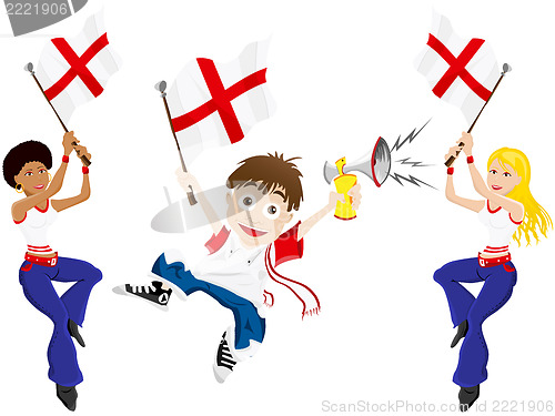 Image of England Sport Fan with Flag and Horn