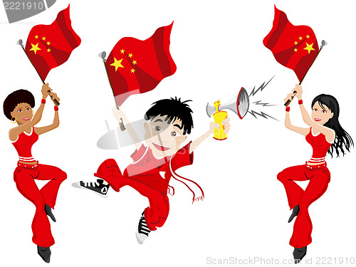 Image of China Sport Fan with Flag and Horn