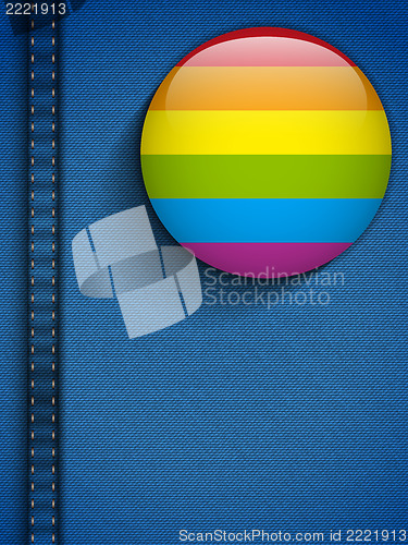 Image of Gay Flag Button on Jeans Fabric Texture