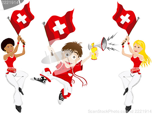 Image of Switzerland Sport Fan with Flag and Horn