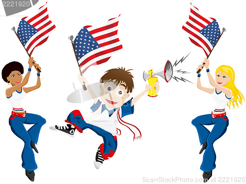 Image of USA Sport Fan with Flag and Horn