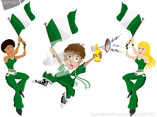 Image of Nigeria Sport Fan with Flag and Horn