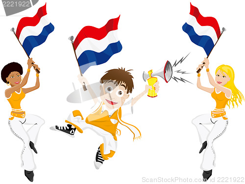 Image of Netherlands Sport Fan with Flag and Horn