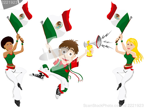 Image of Mexico Sport Fan with Flag and Horn