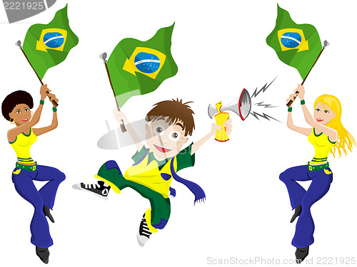 Image of Brazil Sport Fan with Flag and Horn