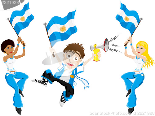 Image of Argentina Sport Fan with Flag and Horn
