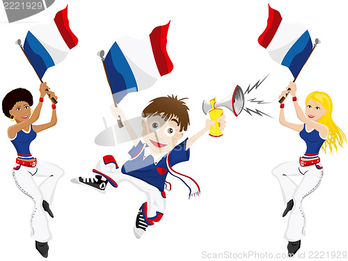 Image of France Sport Fan with Flag and Horn