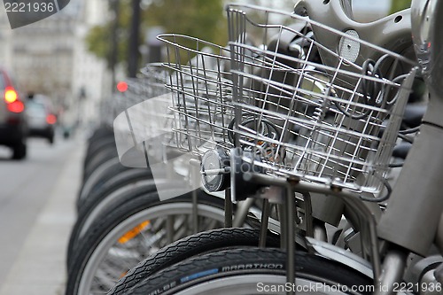 Image of Velib bucycles in the row on January 6, 2012 in Paris