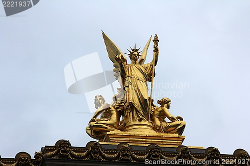 Image of Golden statue of Angel on the top of the Garnier Opera in Paris