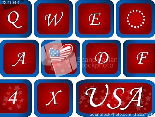 Image of Close-up of Computer keyboard with red USA key