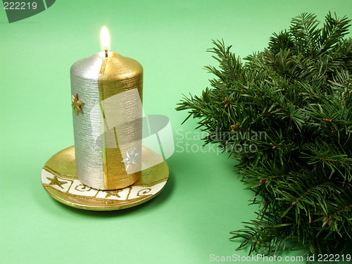Image of Christmas candle and spruce decoration