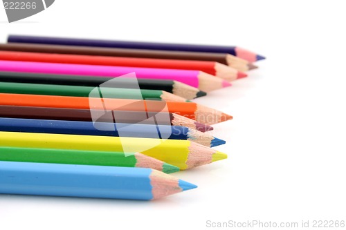 Image of Colored pencils on a white background with a shallow DOF