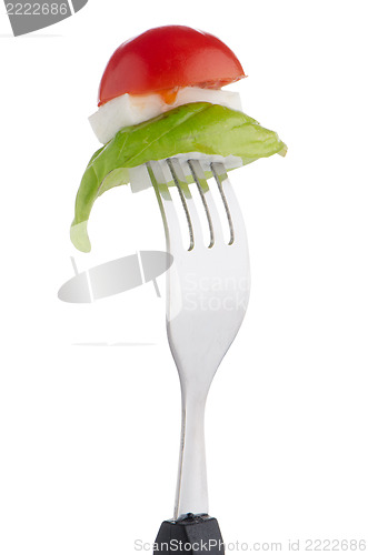 Image of Caprese salad on the fork