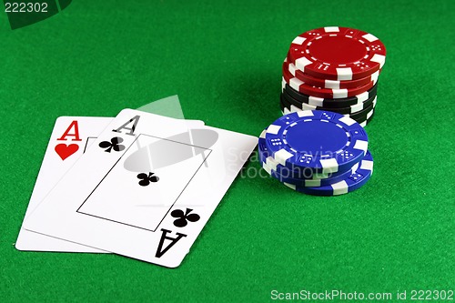 Image of Poker - A Pair of Aces with Poker Chips