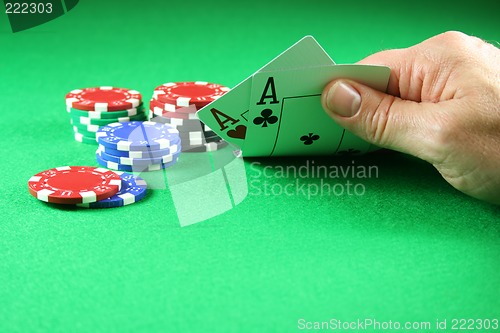 Image of Poker - A Pair of Aces with Poker Chips