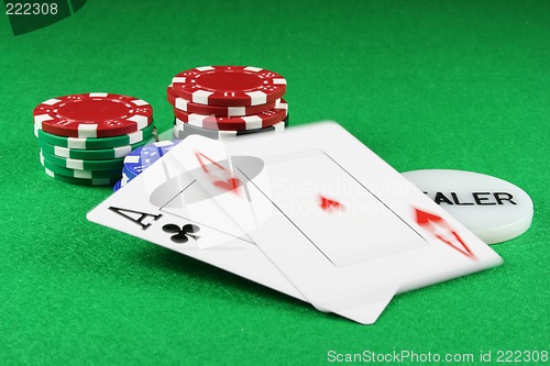 Image of Poker - A Pair of Aces with Poker Chips