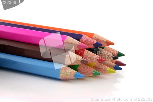 Image of Stack of colored pencils on a white background