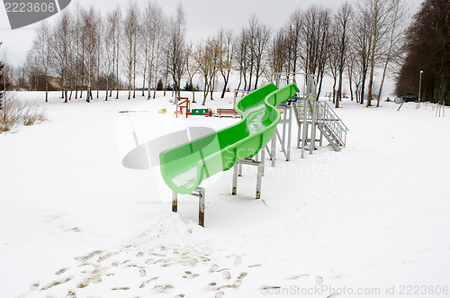 Image of water park slide snow lake winter playground 